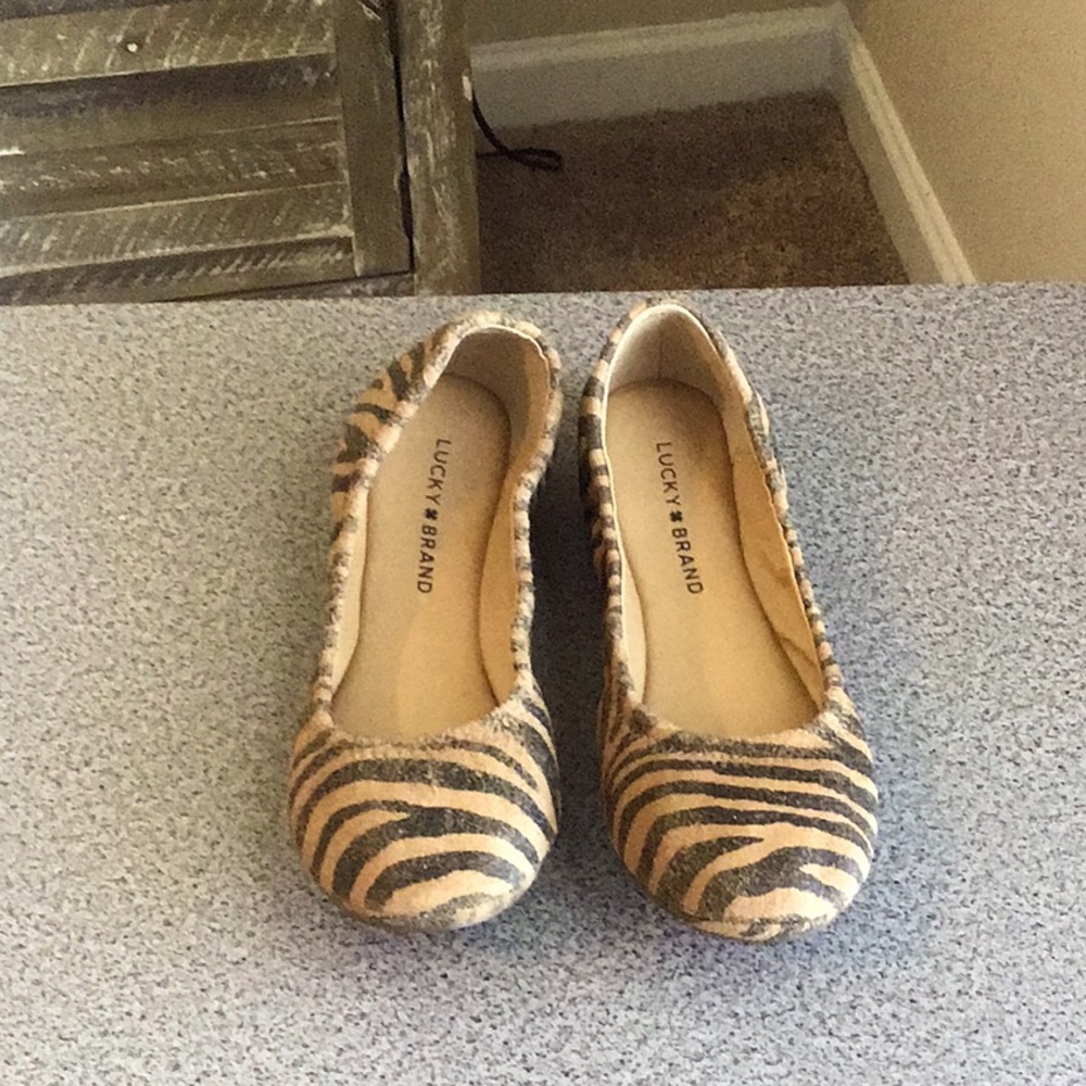 Lucky Brand Zebra Print Tan and Black Ballet Flats